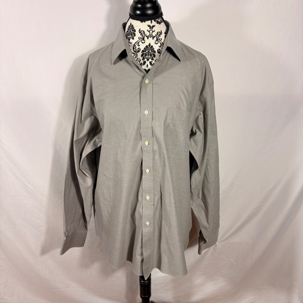 Brooks Brothers Mens Regent Fit Non-Iron Stretch Shirt Gray 17 35 Supima Cotton